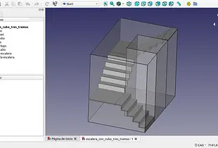 Modelo FreeCad paramétrico de escalera de tres tramos