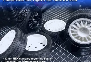 MyRCCar WRC Wheels 1/10 Complete, 5 Rims, 4 tires On-Road RC Car Wheels